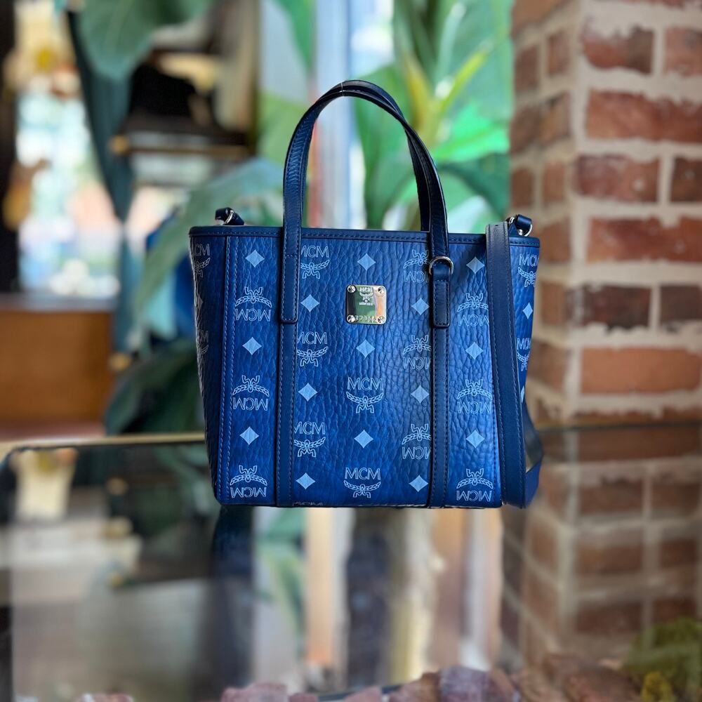 MCM Toni Blue Visetos Mini Shopper Tote